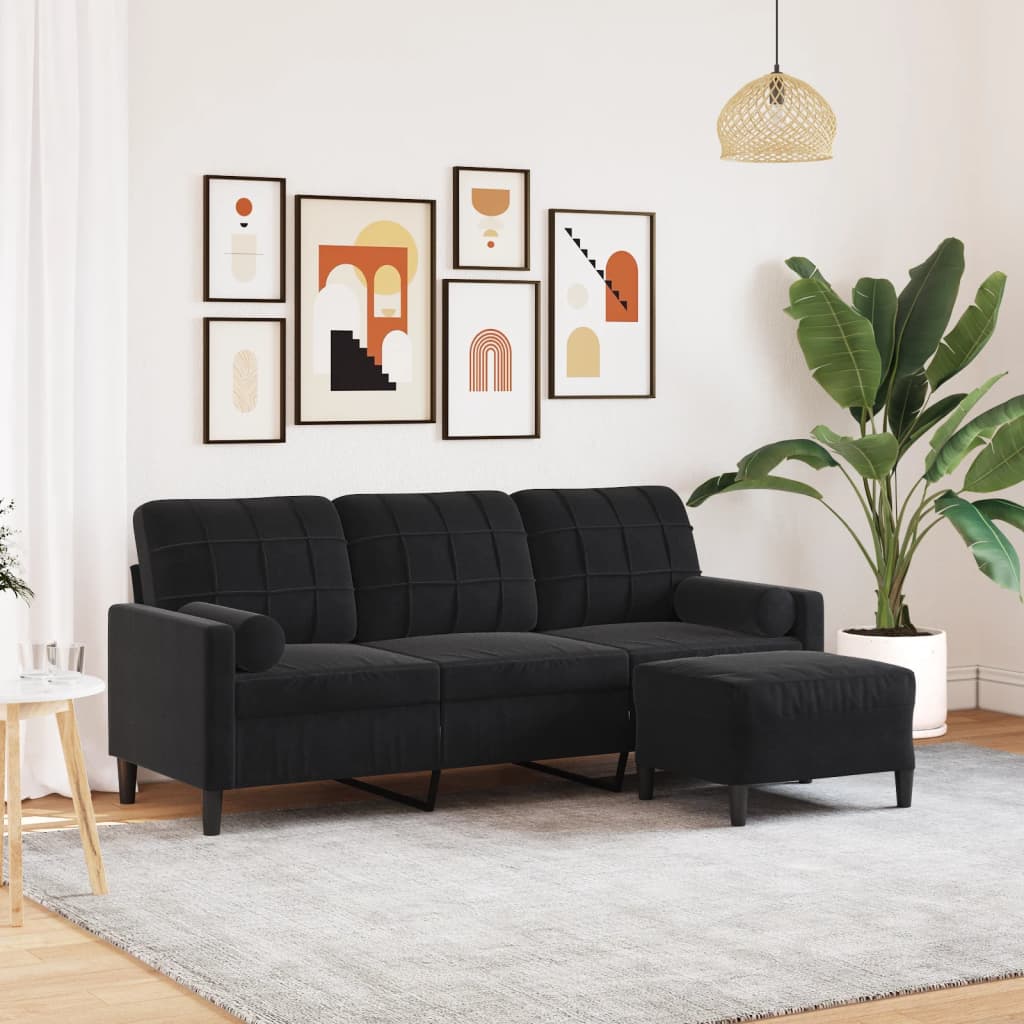 3-Sitssoffa Med Fotstöd Sammet