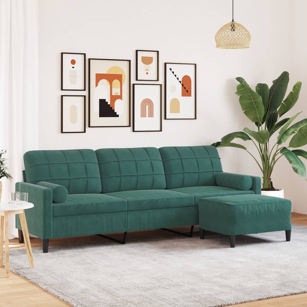 3-Sitssoffa Med Fotstöd Sammet