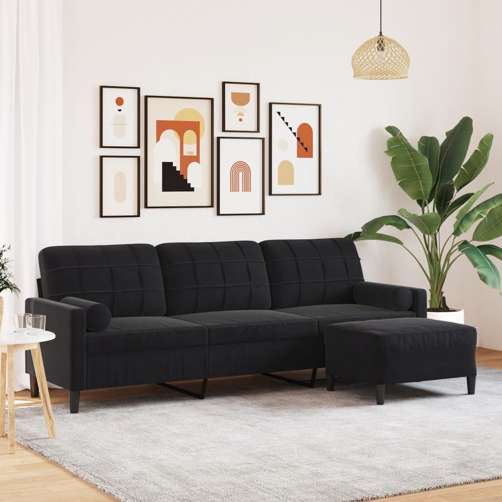 3-Sitssoffa Med Fotstöd Sammet