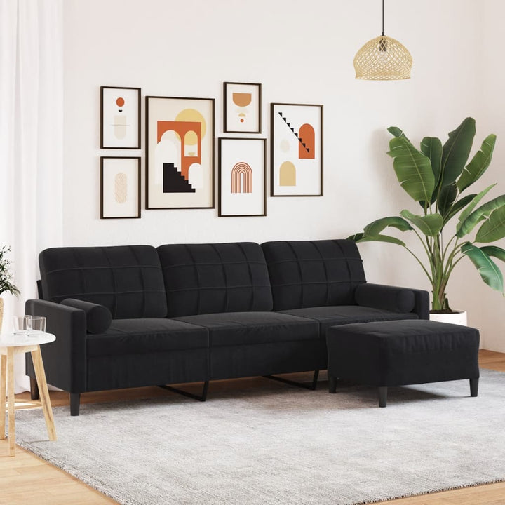 3-Sitssoffa Med Fotstöd Sammet