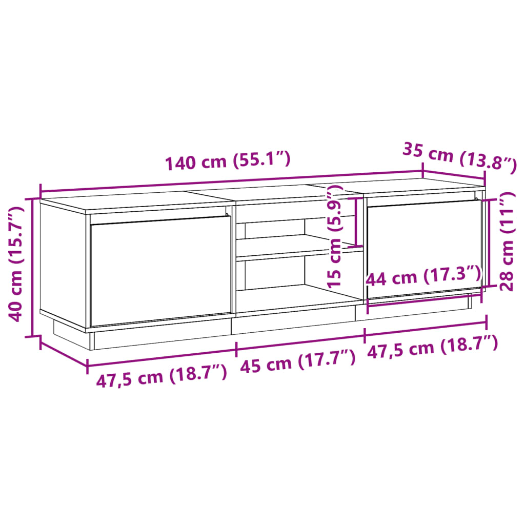 Tv-Bänk 140X35X40 Cm Massiv Furu