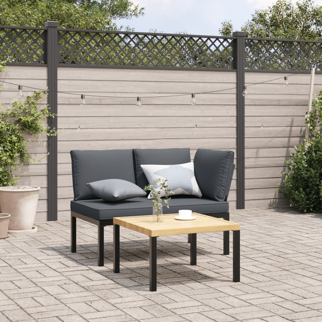Trädgårdsbänk Med Dynor Svart Aluminium