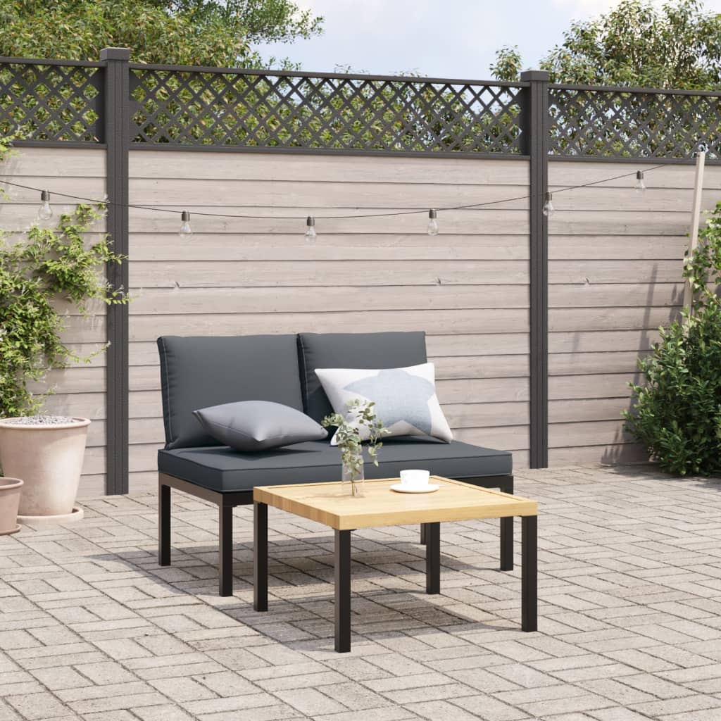 Trädgårdsbänk Med Dynor Svart Aluminium