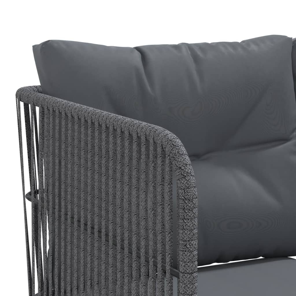Trädgårdssoffa Med Dynor L-Formad Svart Stål Och Textilen
