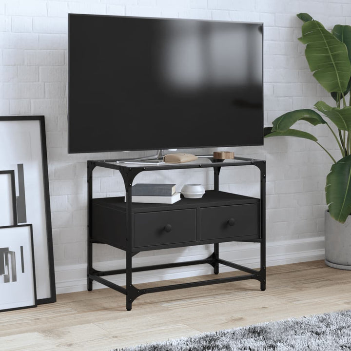 Tv-Bänk Med Glasskiva 80X35X51 Cm Konstruerat Trä