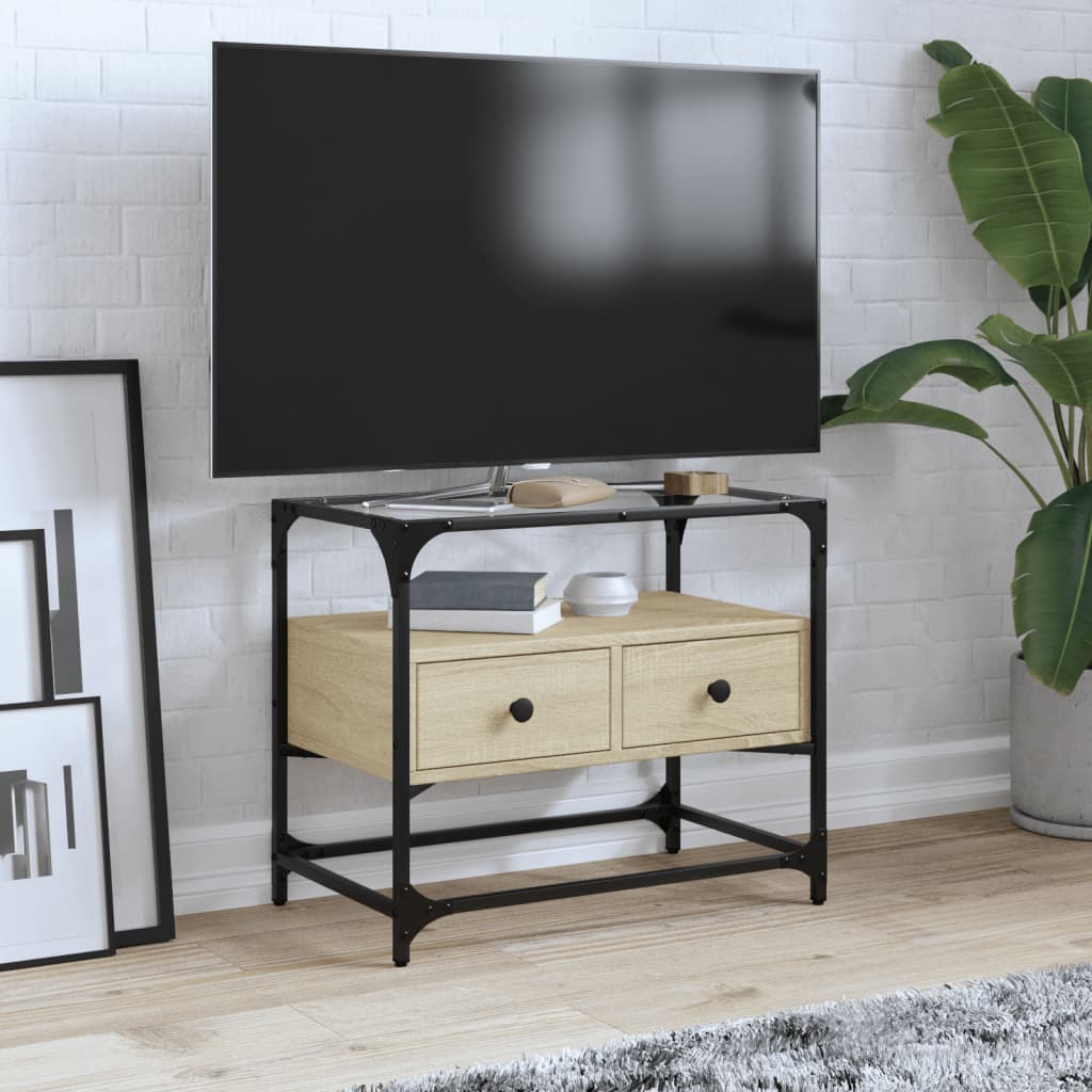 Tv-Bänk Med Glasskiva 80X35X51 Cm Konstruerat Trä