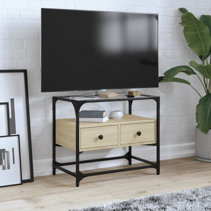 Tv-Bänk Med Glasskiva 80X35X51 Cm Konstruerat Trä