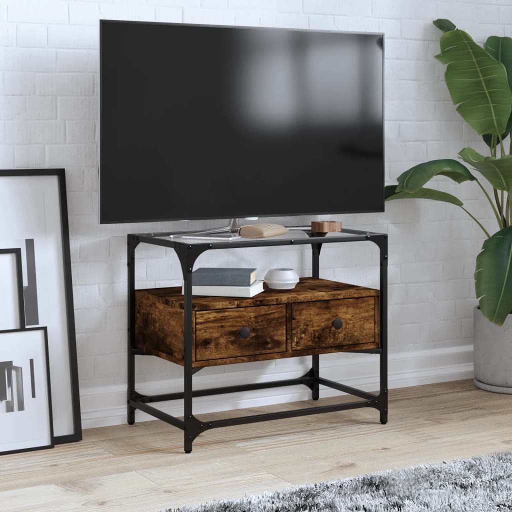 Tv-Bänk Med Glasskiva 80X35X51 Cm Konstruerat Trä