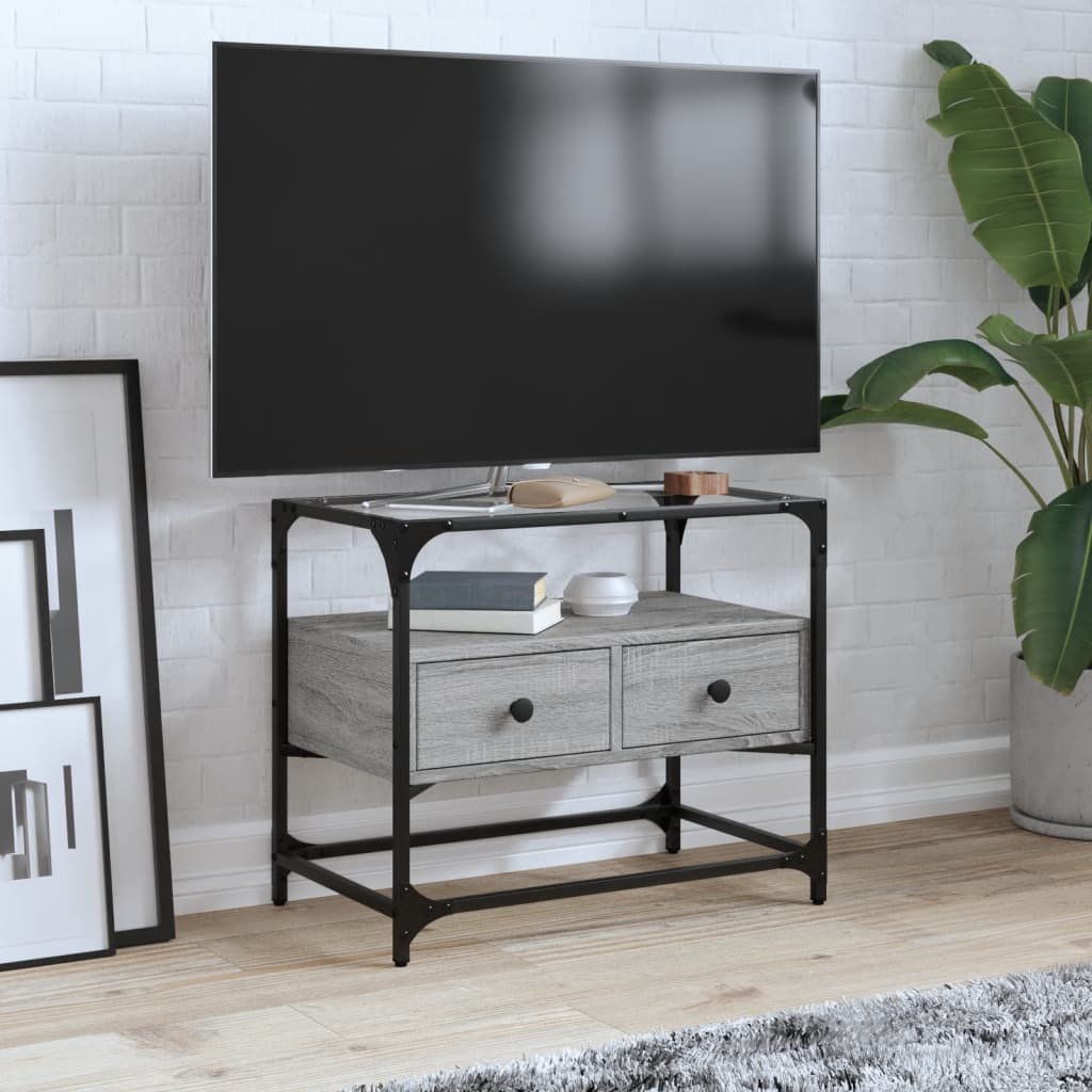 Tv-Bänk Med Glasskiva 80X35X51 Cm Konstruerat Trä