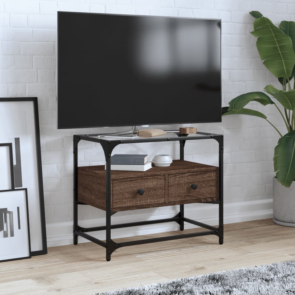 Tv-Bänk Med Glasskiva 80X35X51 Cm Konstruerat Trä
