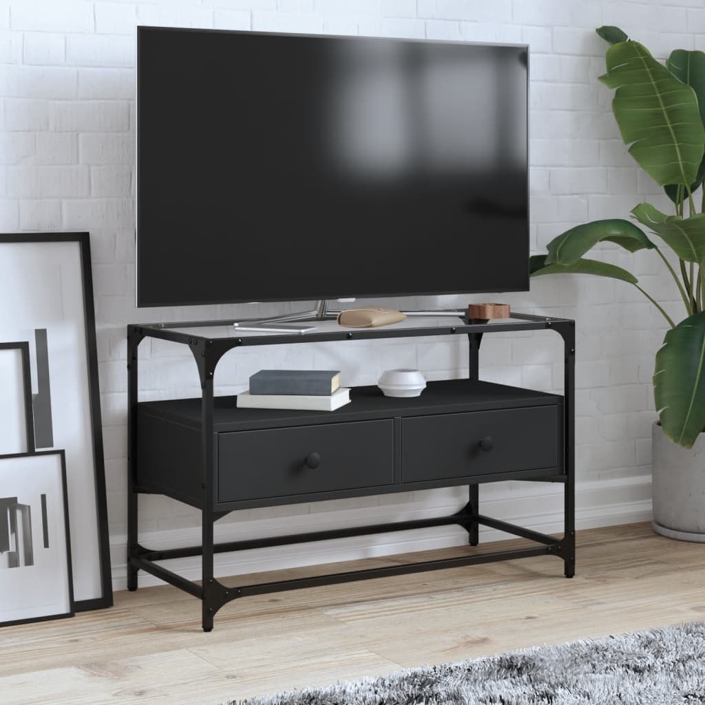 Tv-Bänk Med Glasskiva 80X35X51 Cm Konstruerat Trä