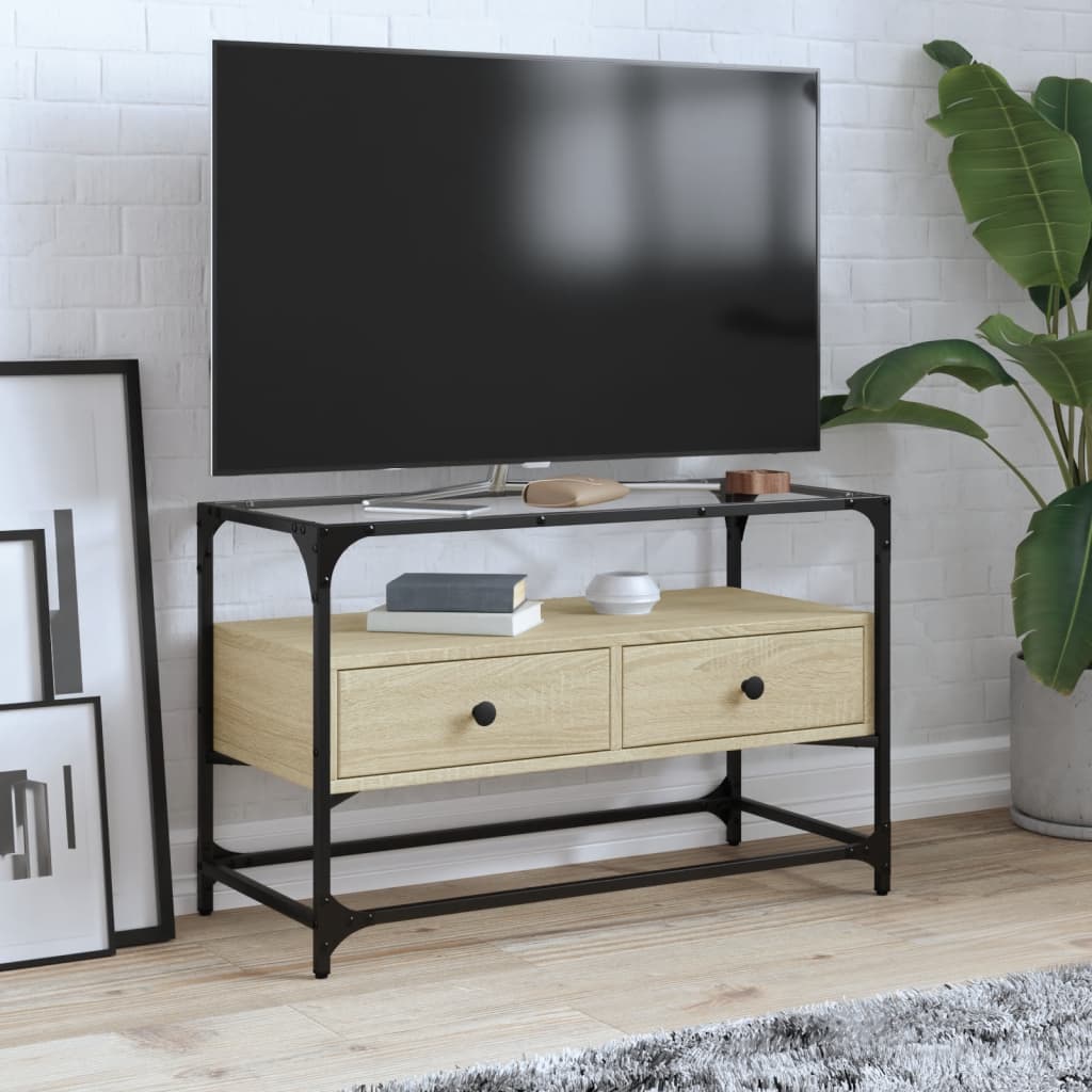 Tv-Bänk Med Glasskiva 80X35X51 Cm Konstruerat Trä