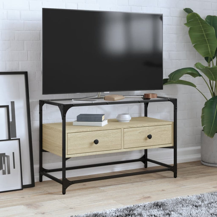 Tv-Bänk Med Glasskiva 80X35X51 Cm Konstruerat Trä