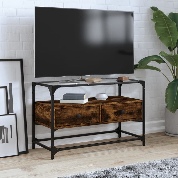 Tv-Bänk Med Glasskiva 80X35X51 Cm Konstruerat Trä