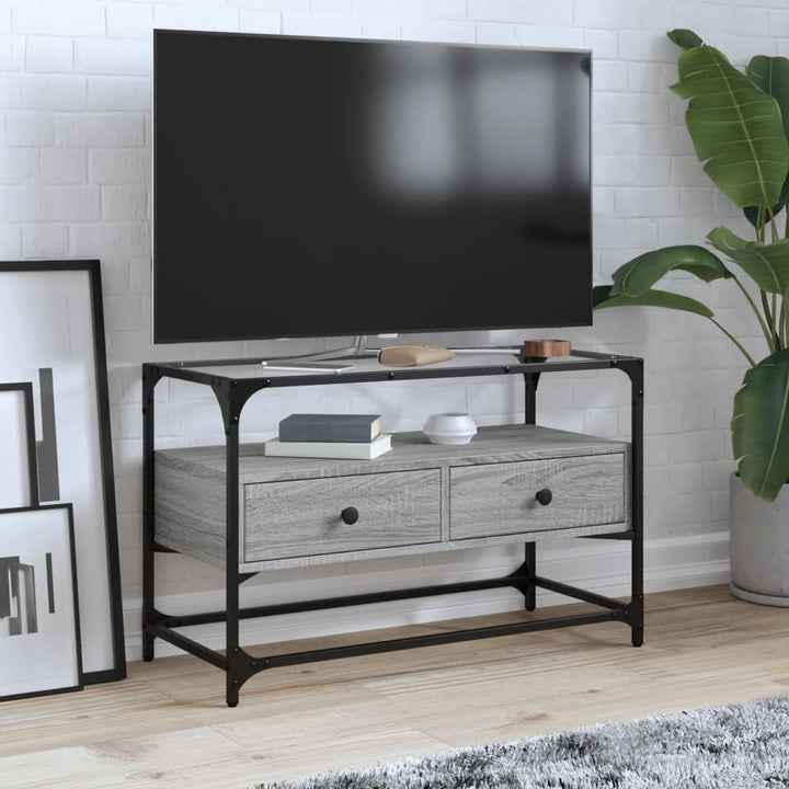 Tv-Bänk Med Glasskiva 80X35X51 Cm Konstruerat Trä