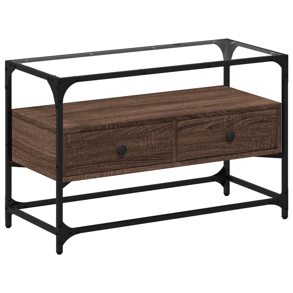 Tv-Bänk Med Glasskiva 80X35X51 Cm Konstruerat Trä