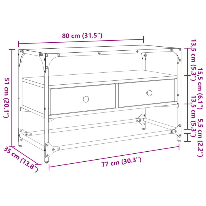 Tv-Bänk Med Glasskiva 80X35X51 Cm Konstruerat Trä