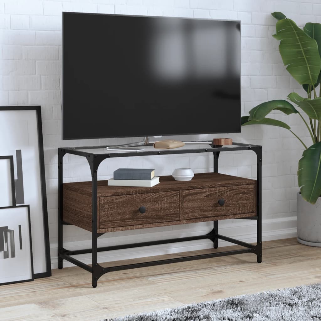 Tv-Bänk Med Glasskiva 80X35X51 Cm Konstruerat Trä
