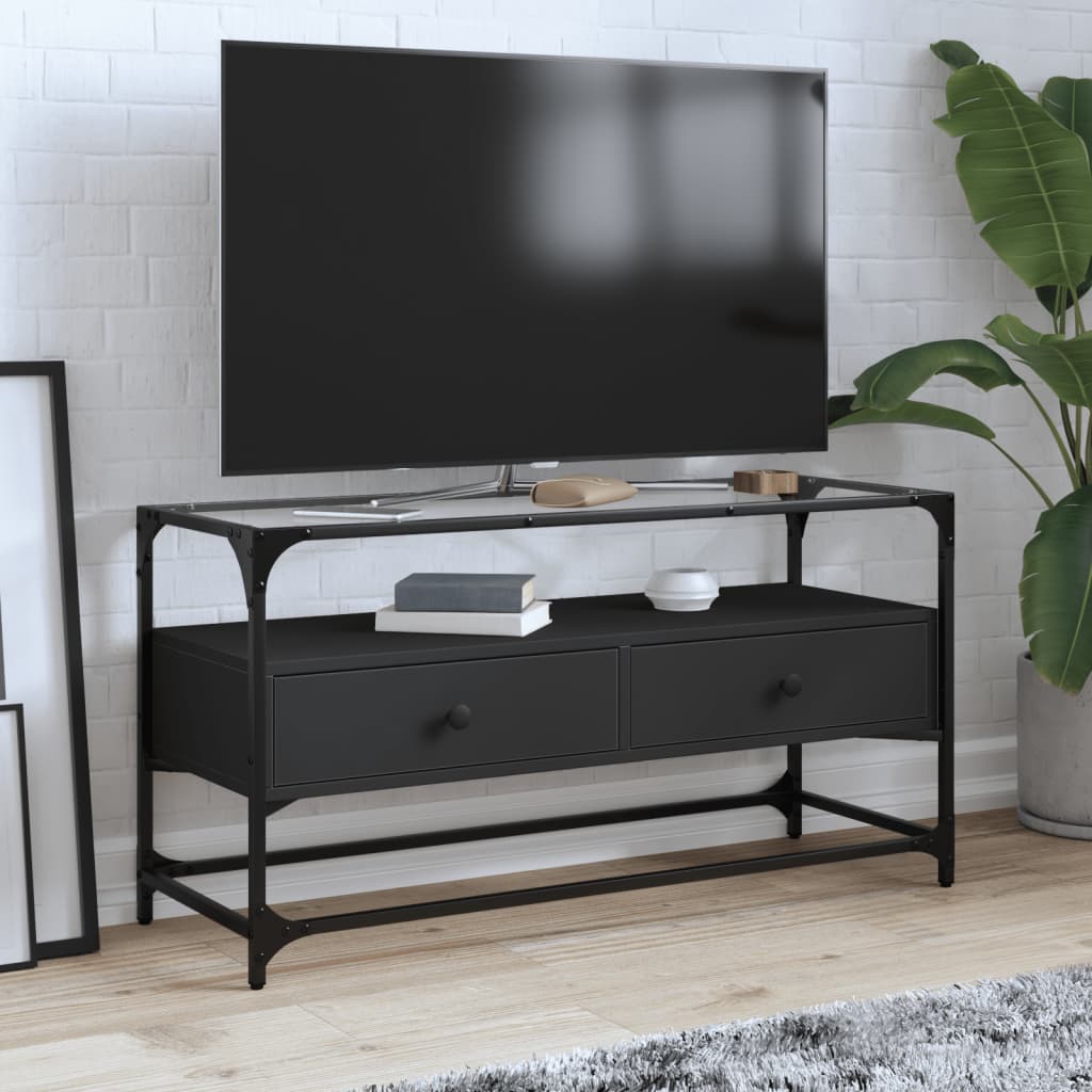 Tv-Bänk Med Glasskiva 80X35X51 Cm Konstruerat Trä