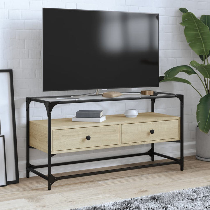 Tv-Bänk Med Glasskiva 80X35X51 Cm Konstruerat Trä