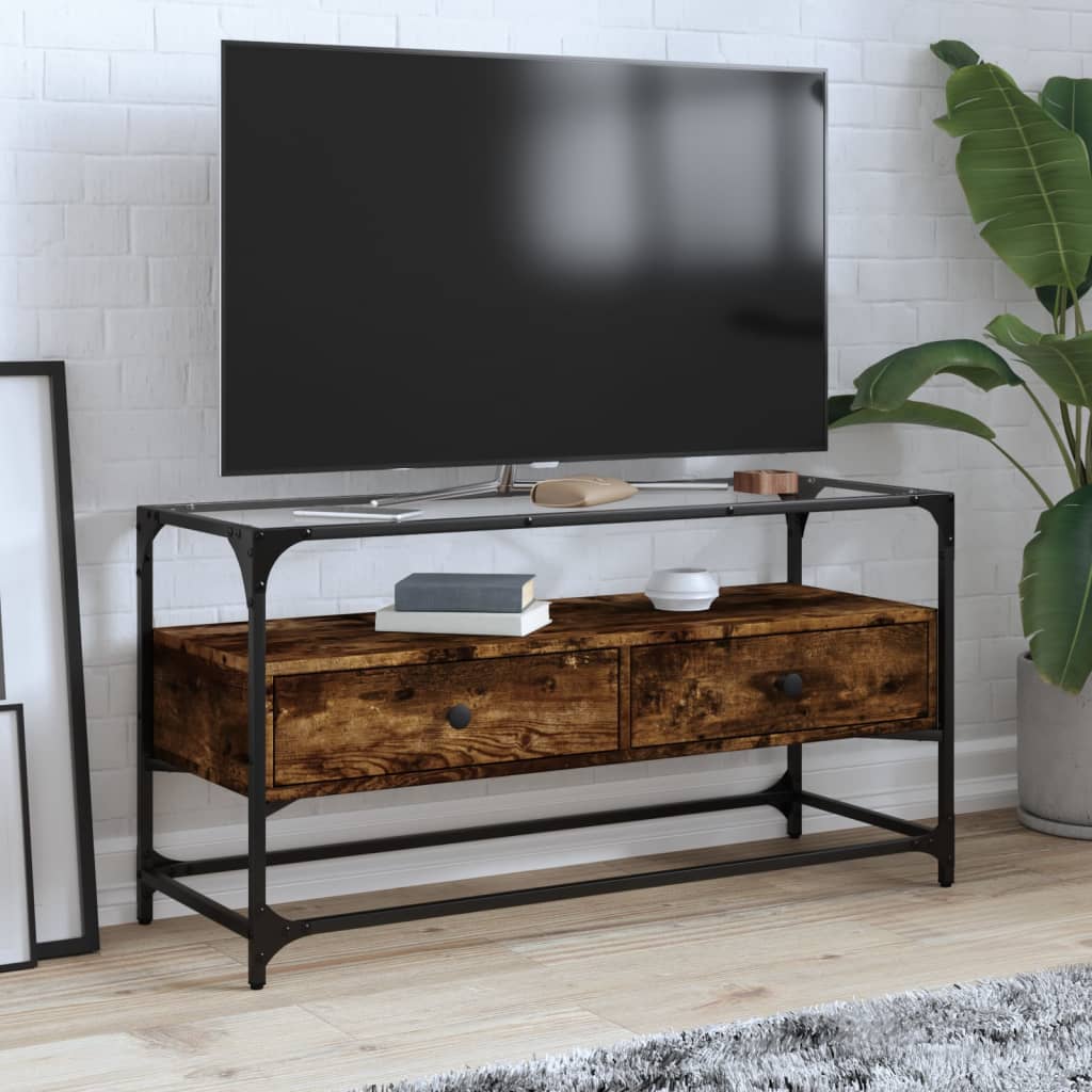 Tv-Bänk Med Glasskiva 80X35X51 Cm Konstruerat Trä