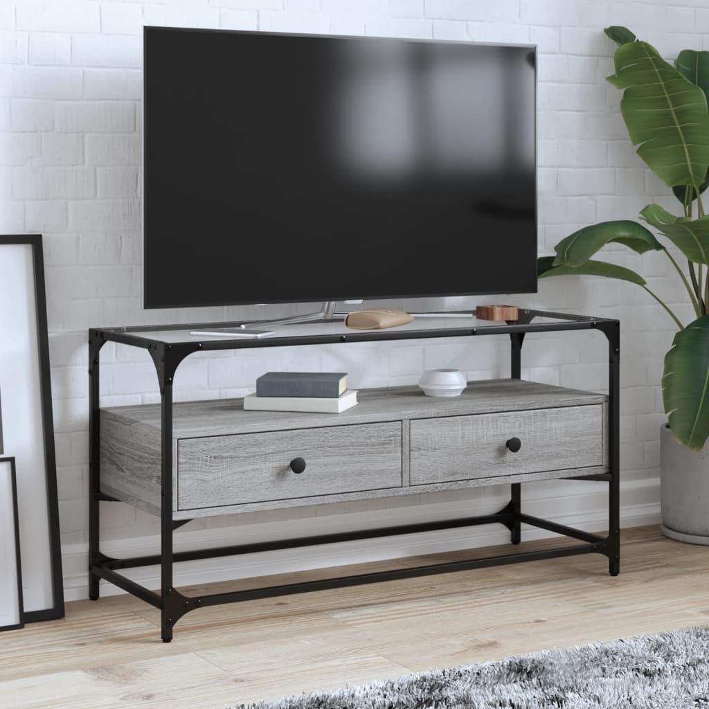 Tv-Bänk Med Glasskiva 80X35X51 Cm Konstruerat Trä