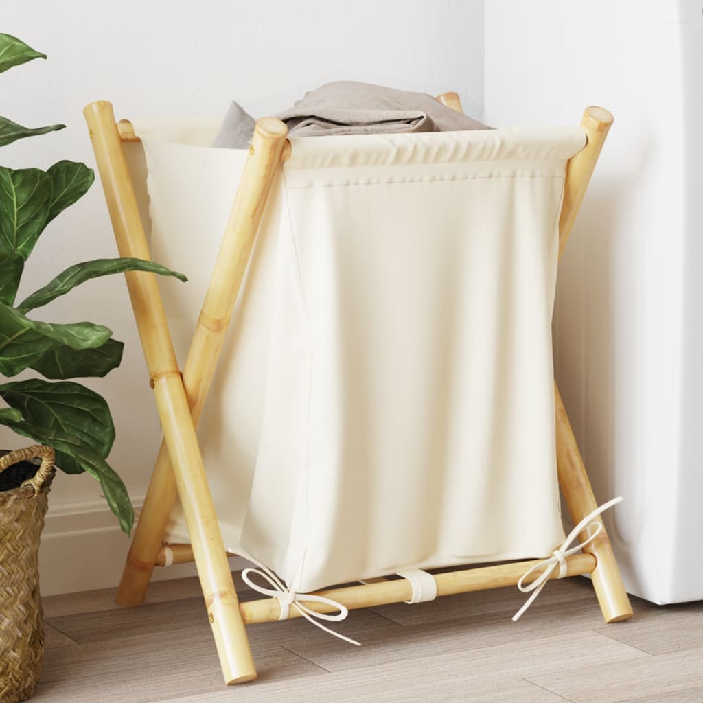 Tvättkorg Gräddvit 41,5X36X63,5 Cm Bambu