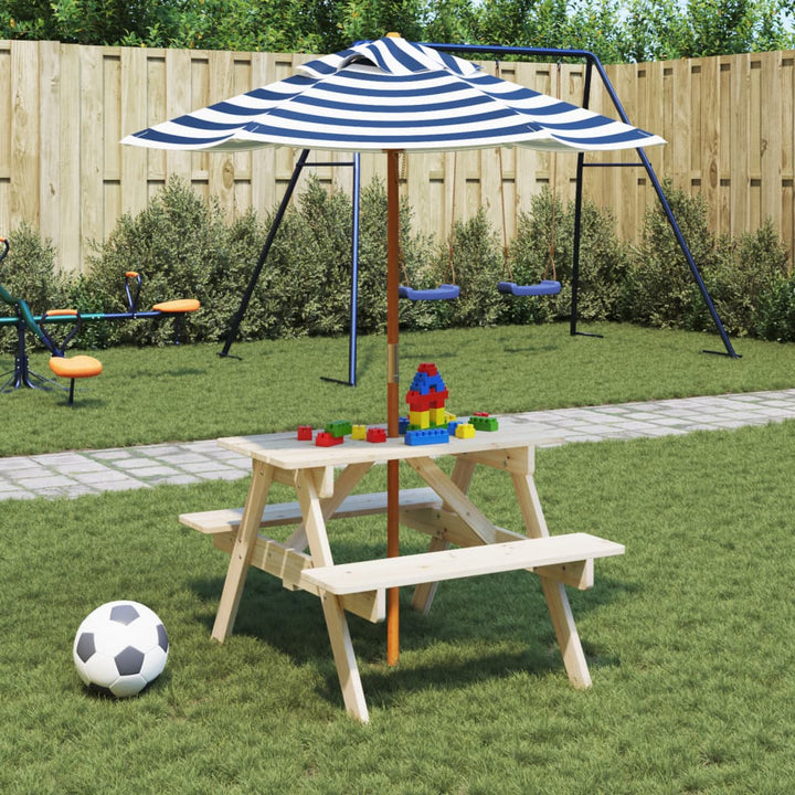 Picknickbord Med Bänkar Och Parasoll För Barn Flerfärgad Trä