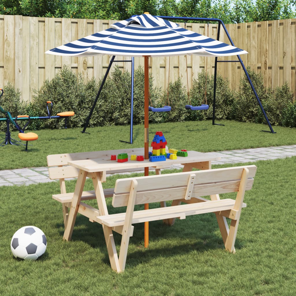 Picknickbord Med Parasollhål För 4 Barn Massivt Granträ