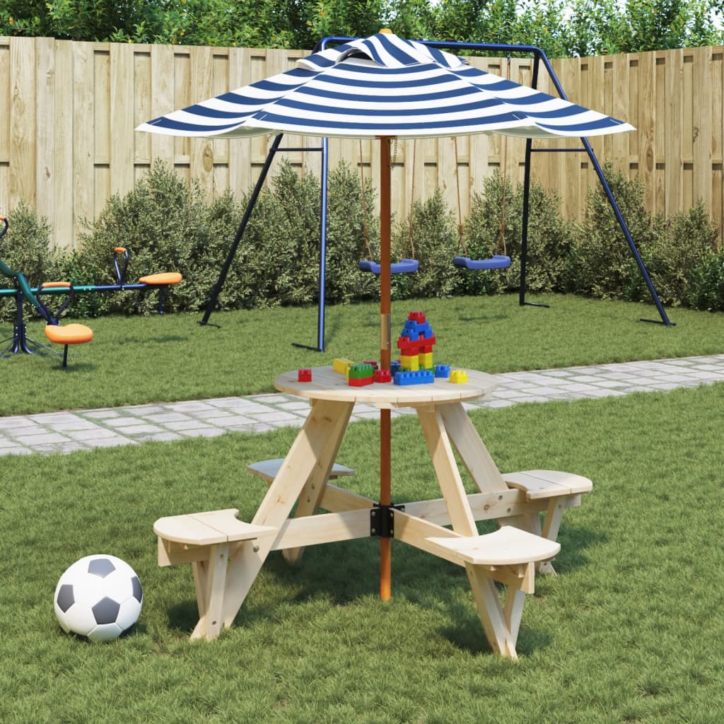 Picknickbord Med Parasollhål För 4 Barn Rund Massivt Granträ