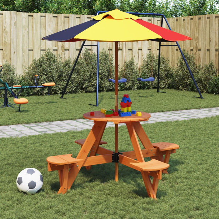 Picknickbord Med Parasollhål För 4 Barn Rund Massivt Granträ
