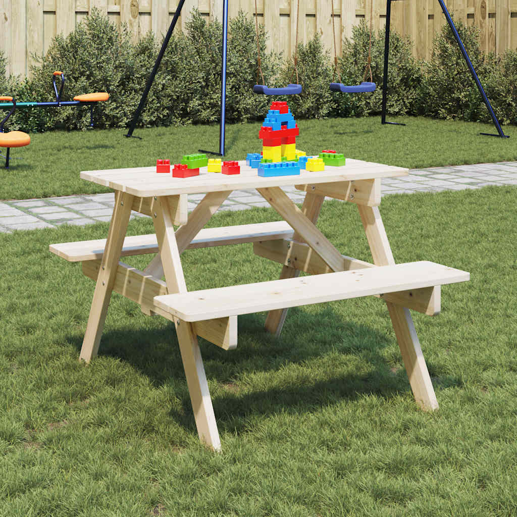 Picknickbord Med Bänkar Och Parasoll För Barn Flerfärgad Trä