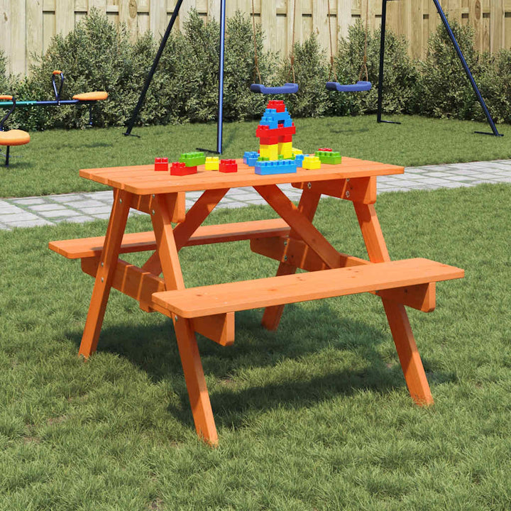 Picknickbord Med Bänkar Och Parasoll För Barn Flerfärgad Trä