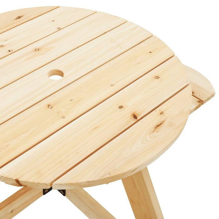 Picknickbord Med Parasollhål För 4 Barn Rund Massivt Granträ
