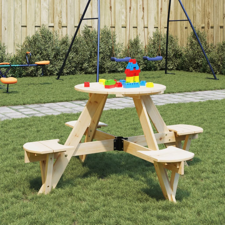 Picknickbord Med Parasollhål För 4 Barn Rund Massivt Granträ