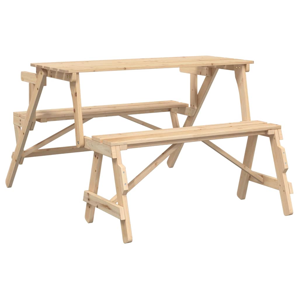 Picknickbord Med Bänkar Massivt Granträ 2-I-1