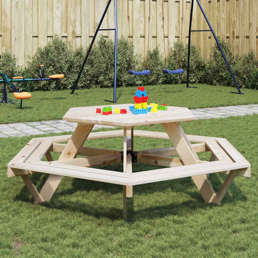 Picknickbord För 6 Barn Sexkantig Massivt Granträ