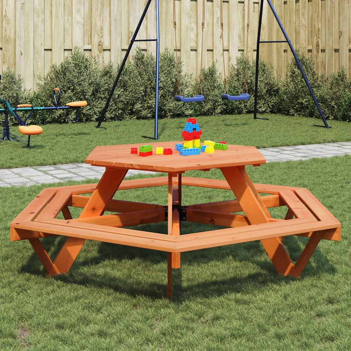 Picknickbord För 6 Barn Sexkantig Massivt Granträ