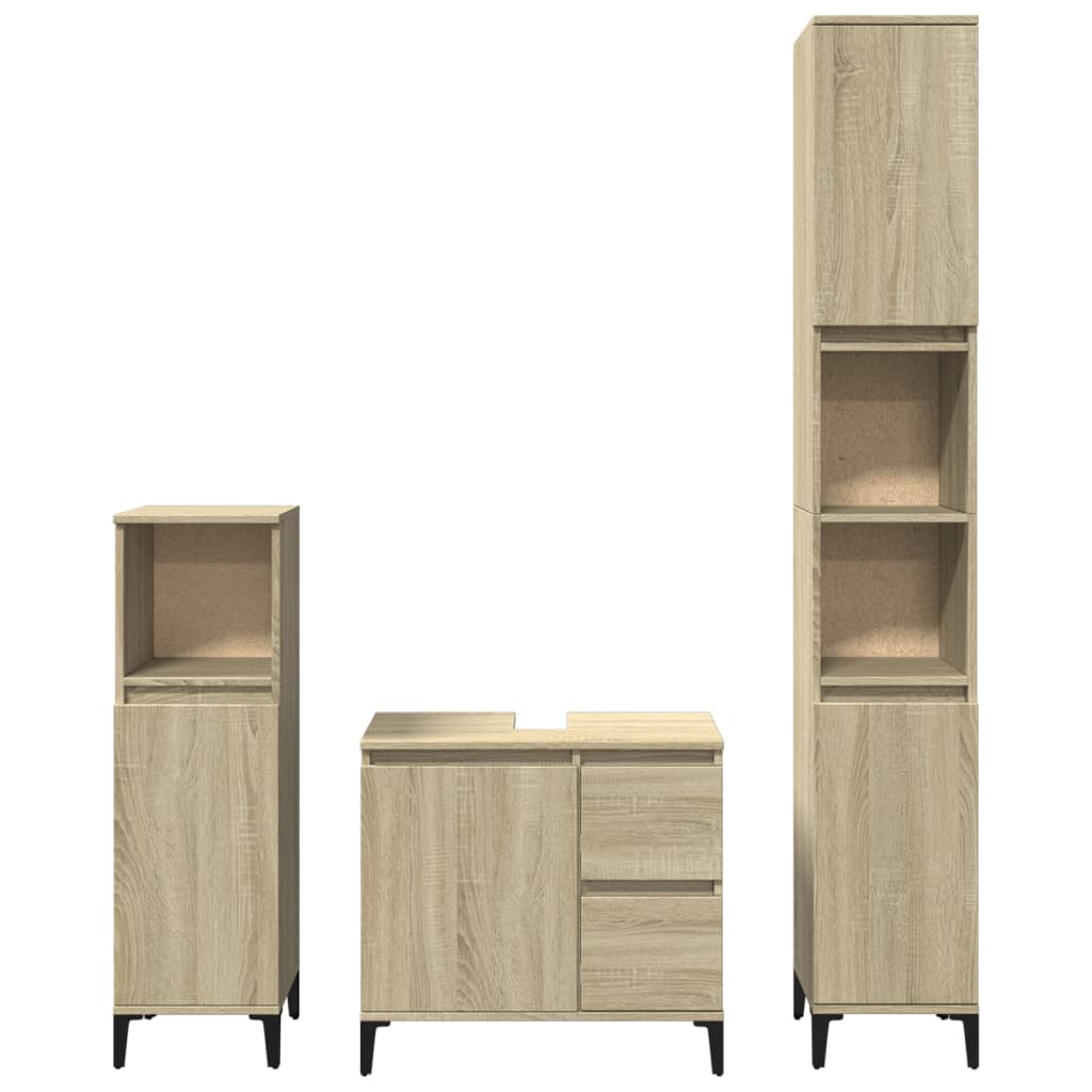 Badrumsmöbler Set 3 Delar Sonoma-Ek Konstruerat Trä