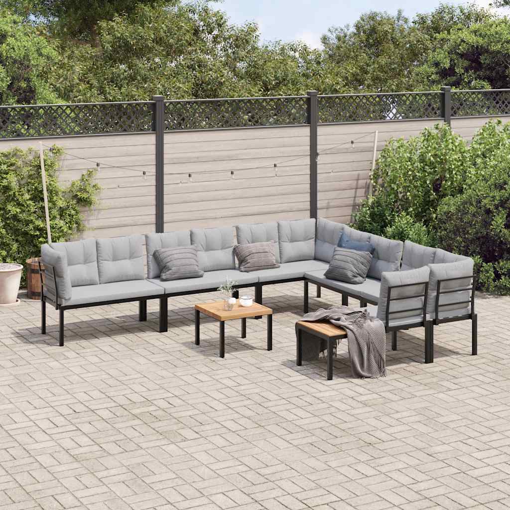 Trädgårdssoffa Med Dynor 7 Delar Svart Pulverlackerat Stål