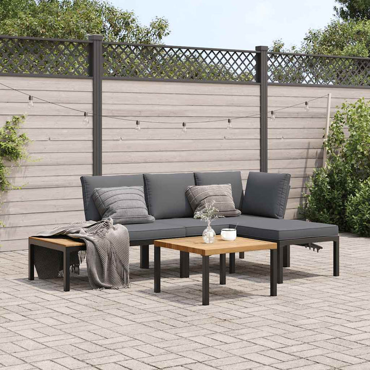 Trädgårdssoffa Med Dynor 3 Delar Svart Aluminium