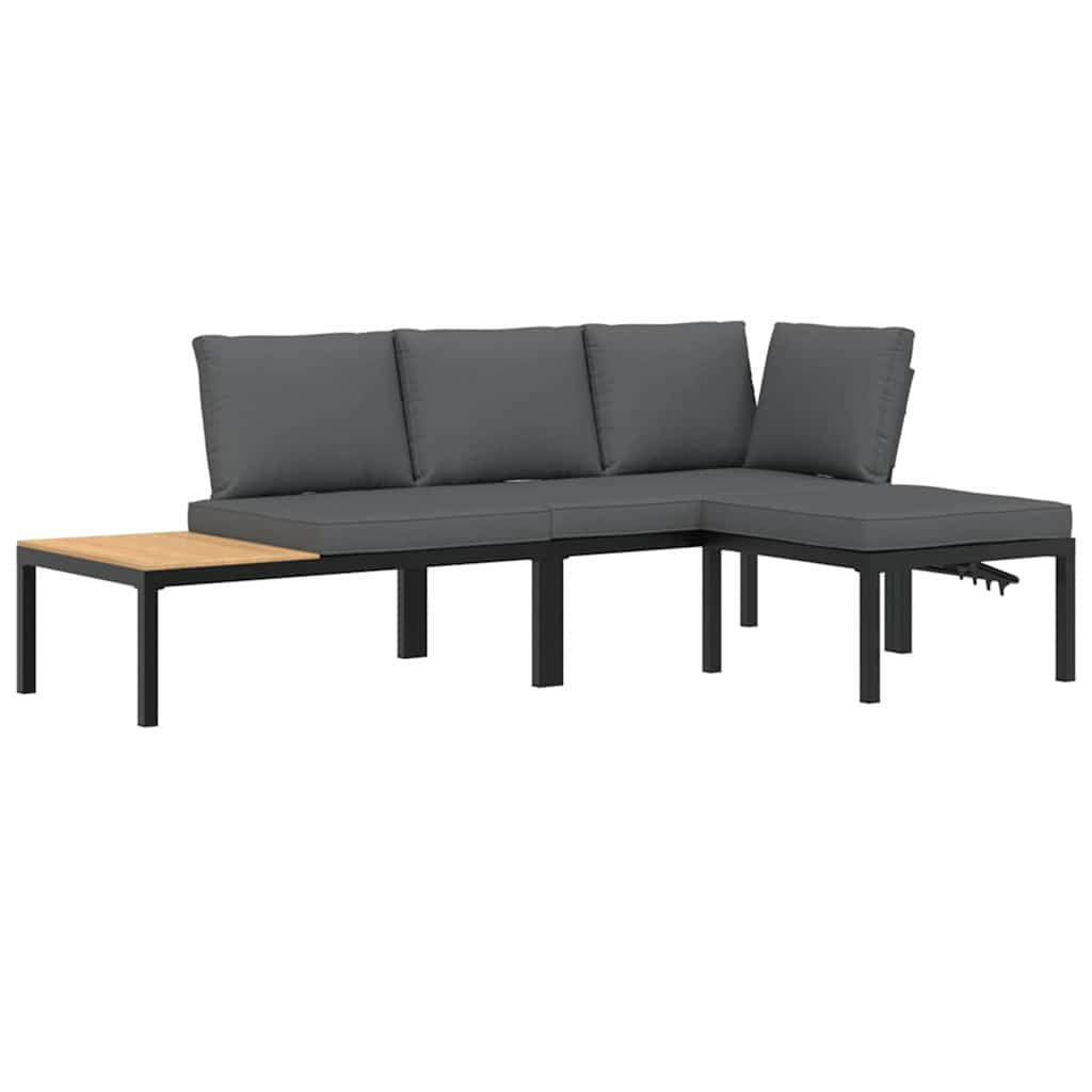 Trädgårdssoffa Med Dynor 3 Delar Svart Aluminium