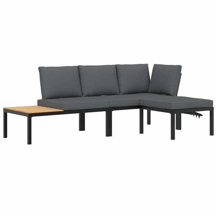 Trädgårdssoffa Med Dynor 3 Delar Svart Aluminium