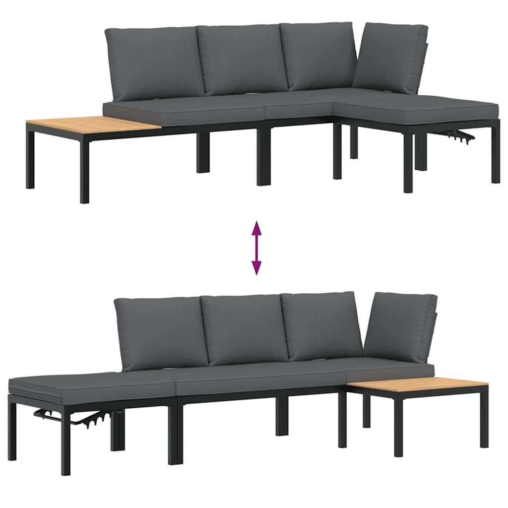 Trädgårdssoffa Med Dynor 3 Delar Svart Aluminium