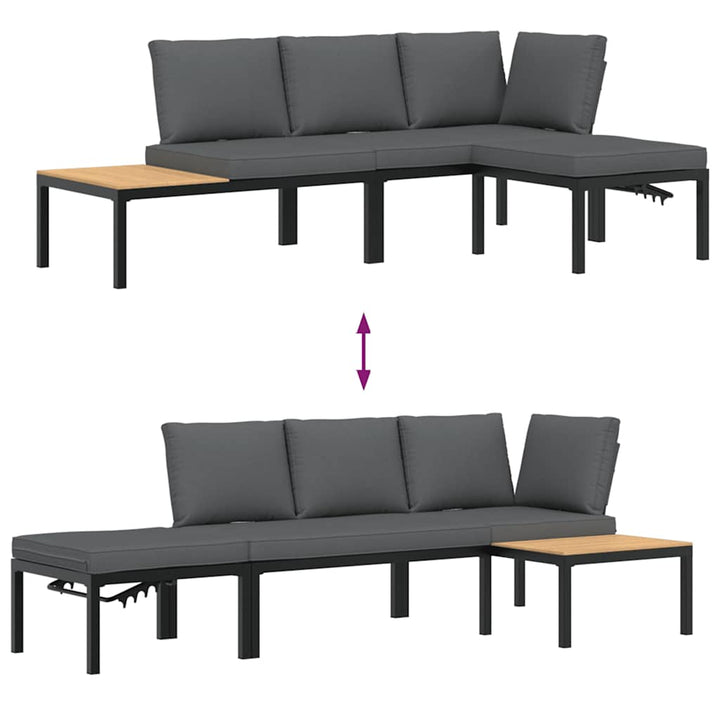 Trädgårdssoffa Med Dynor 3 Delar Svart Aluminium