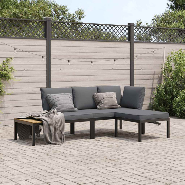 Trädgårdssoffa Med Dynor 3 Delar Svart Aluminium