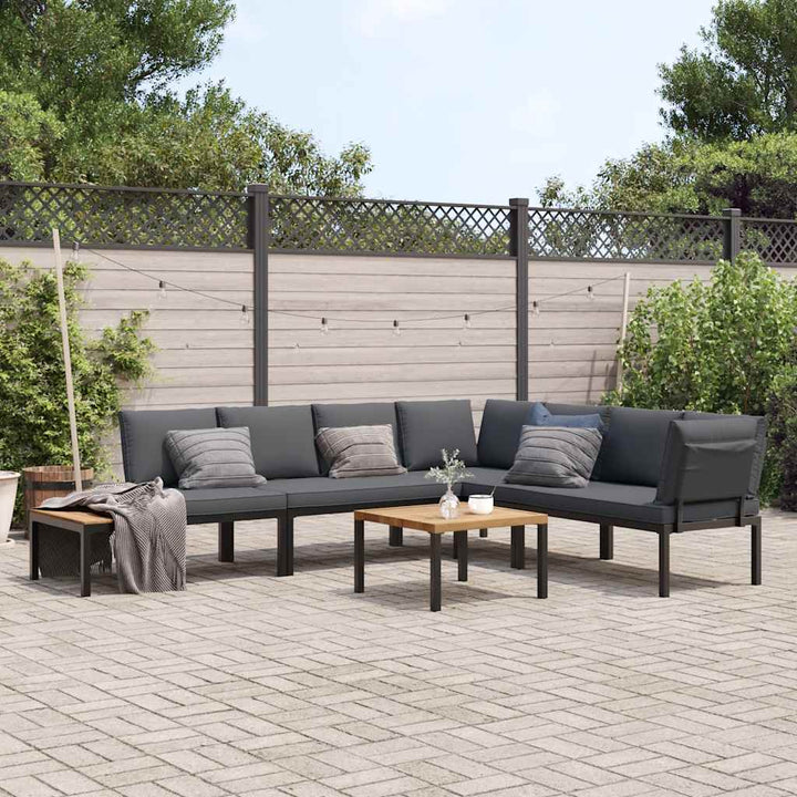 Trädgårdssoffa Med Dynor 4 Delar Svart Aluminium