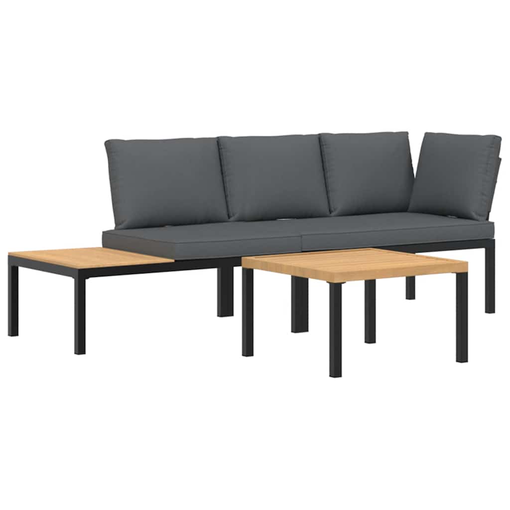 Trädgårdssoffa Med Dynor 3 Delar Svart Aluminium