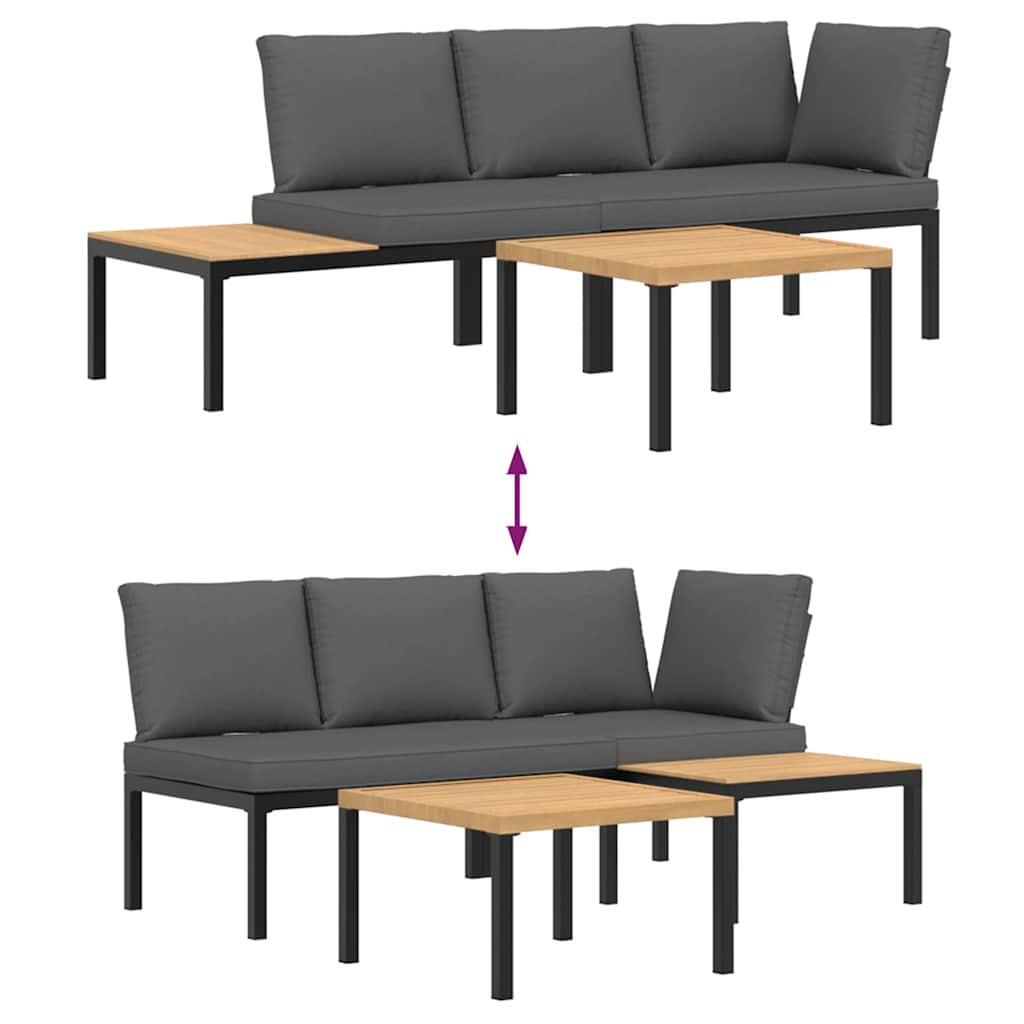 Trädgårdssoffa Med Dynor 3 Delar Svart Aluminium