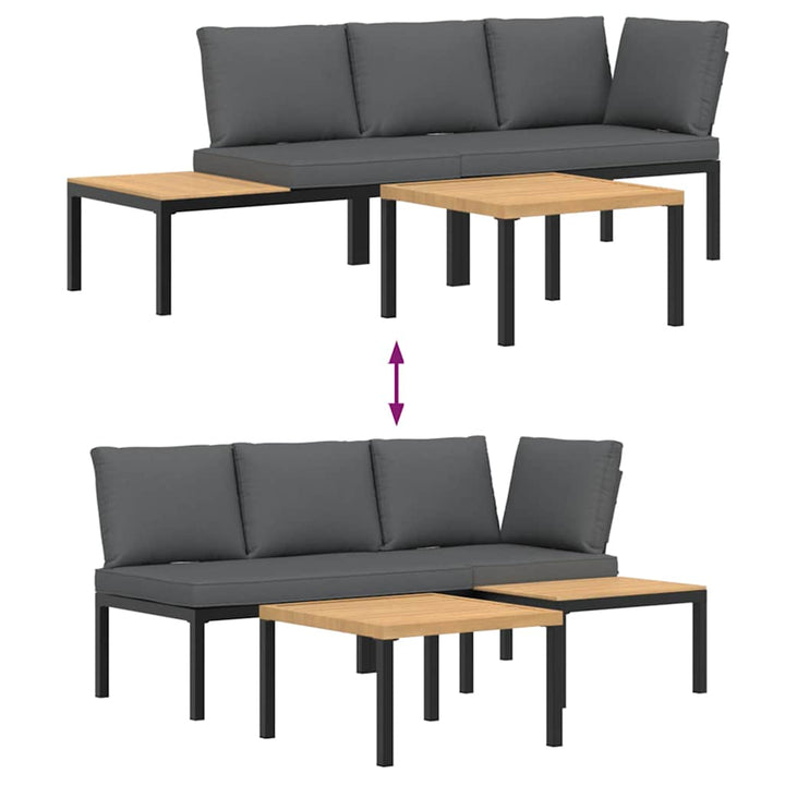 Trädgårdssoffa Med Dynor 3 Delar Svart Aluminium